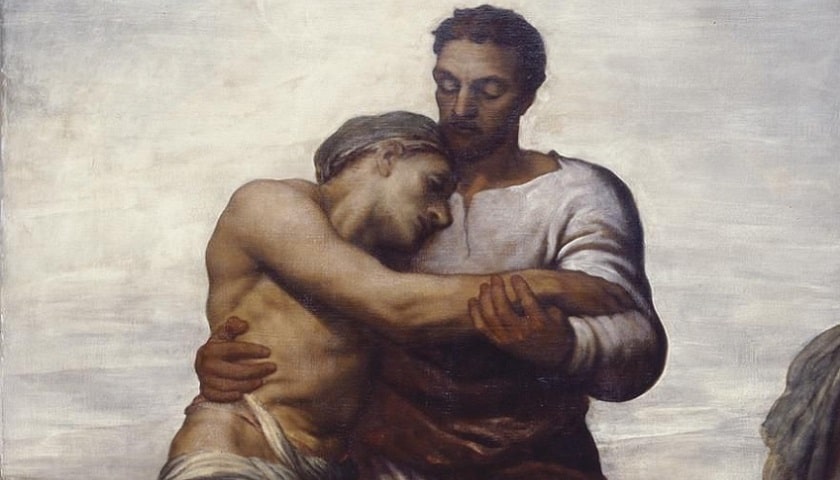 Ilustração da pintura "O Bom Samaritano", obra de George Frederic Watts (1817 - 1904).