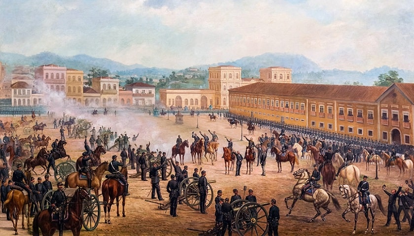 Proclamação da República”, 1893, óleo sobre tela de Benedito Calixto. Acervo da Pinacoteca do Estado de São Paulo.