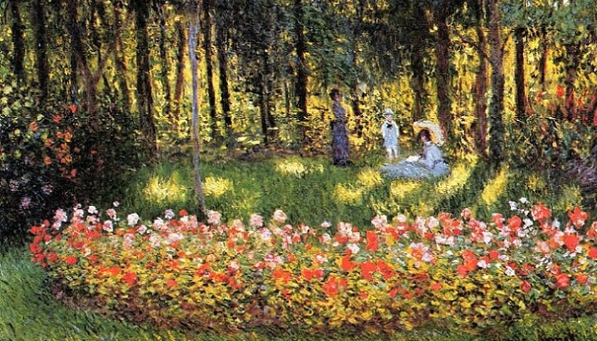Obra "The Artist's Family in the Garden", por CLaude Monet (1840 - 1926).