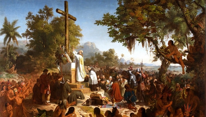 Obra: " A primeira missa no Brasil", criada pelo pintor brasileiro Victor Meirelles (1832 - 1903).