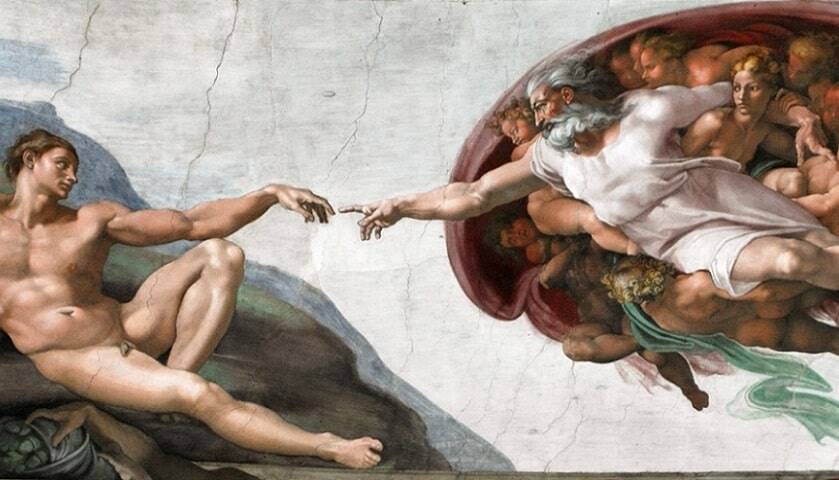 "A Criação de Adão", parte do afresco pintado por Michelangelo no teto da Capela Sistina entre os anos de 1508 e 1510, a pedido do papa Júlio II.