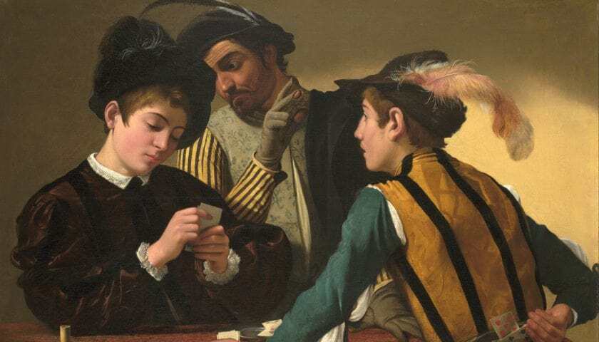 Recorte da obra: "Os trapaceiros". Pintura do artista barroco italiano Michelangelo Merisi da Caravaggio (1671 - 1610).