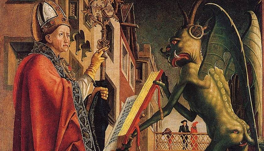 Recorte da obra: "São Wolfgang e o Diabo", criada pelo pintor e escultor austríaco Michael Pacher (1435 - 1498).