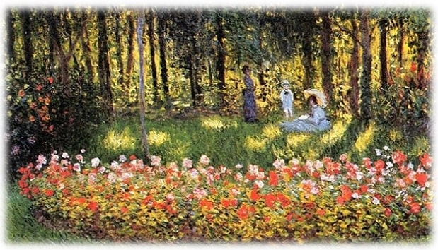 Obra "The Artist's Family in the Garden", por CLaude Monet (1840 - 1926).