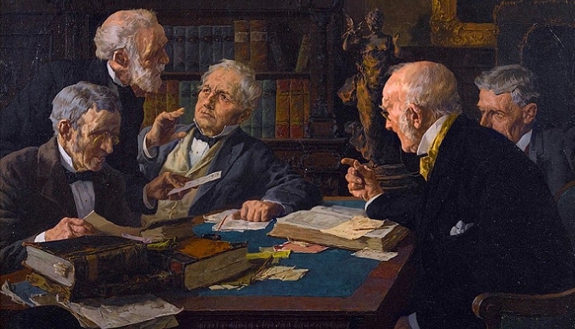 Recorte da obra: "A Heated Debate", criada pelo pintor americano Louis Charles Moeller (1855 - 1930).