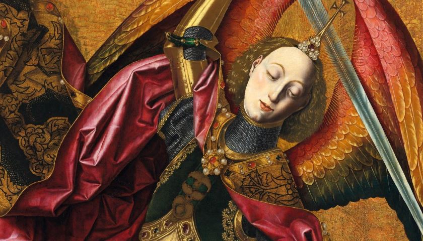 Recorte da obra: "Saint Michael Triumphs over the Devil", criada em 1468 pelo artista gótico espanhol Bertolomé Bermejo (1440 - 1448/1500).