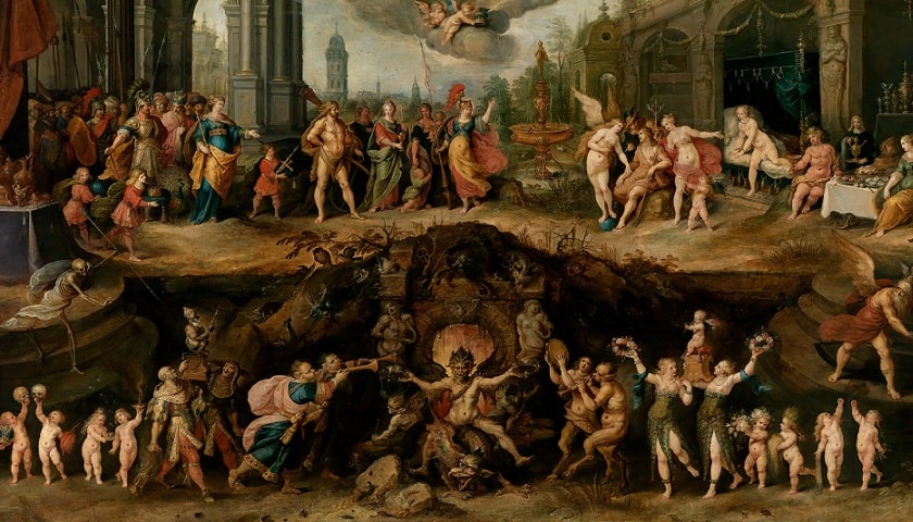 Obra: "O dilema eterno da humanidade, A escolha entre a virtude e o vício" (1633), criada por Frans Francken (1581 - 1642).