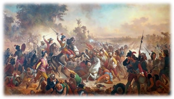 Batalha dos Guararapes, obra de Victor Meirelles (1832 – 1903), confeccionada em 1879. Técnica: Óleo sobre tela. Dimensões: 4,94 x 9,23 metros.