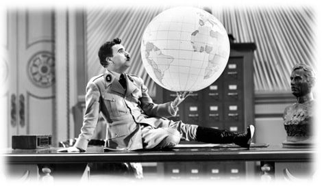 Cena do filme "O grande ditador". de Charles Chaplin.