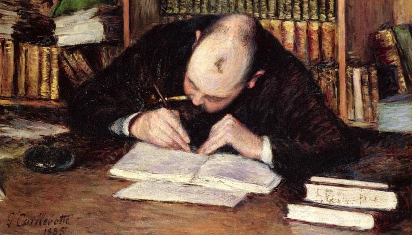 Obra: "Portrait of a Man Writing in His Study" (1885), de Gustave Caillebotte (1848 - 1894).