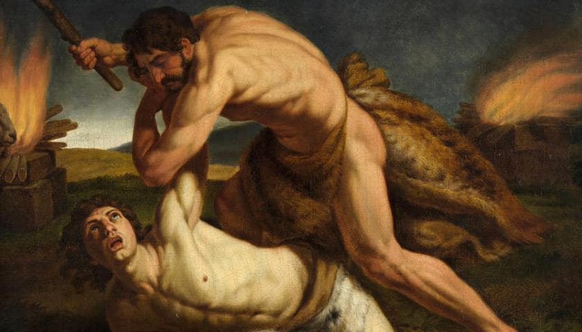 Cain killing Abel is a painting by Unknown 19th century
