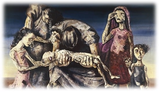 Obra "Criança Morta" (1944), por Candido Portinari (1903 - 1962). Tamanho pequeno.