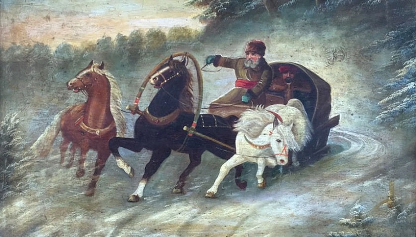 Obra: "Horses and coachman", de autoria desconhecida.