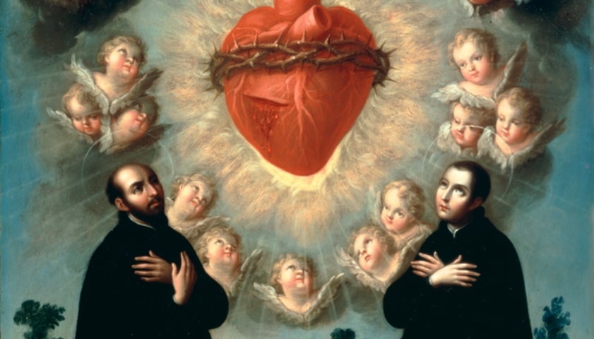 Obra "Holy heart with saint Ignacio de Loyola and Saint Luis Gonzaga" (1770), por José de Páez (1720–1790).