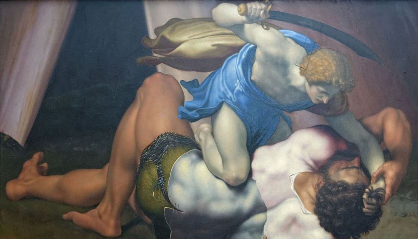 Obra: "O combate de Davi e Golias" (1550 e 1555), por Daniele da Volterra (1509 - 1566).