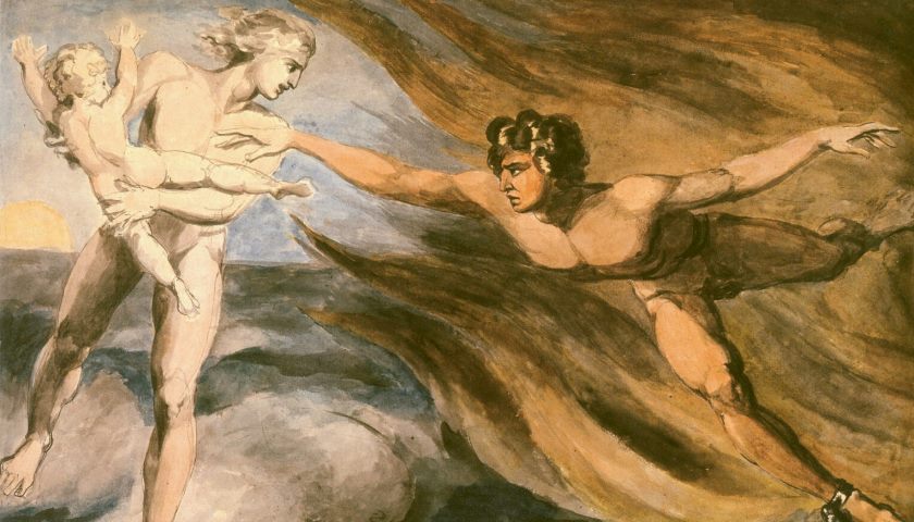 Obra: "The Good and Evil Angels Struggling for Possession of a Child", de William Blake (1757 – 1827)