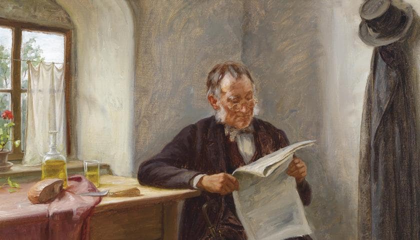 Obra: "O leitor de jornal" (1900), de Carl Zewy (1855-1929).