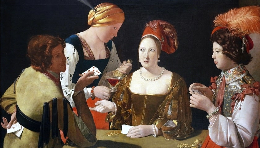 Obra: "The Card Sharp with the Ace of Diamonds" (1636–1638), por Georges de La Tour (1593 - 1652).