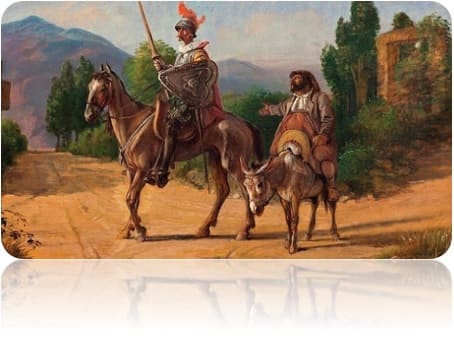 Obra “Dom Quixote de La Mancha”, criada pelo pintor dinamarquês Nikolaj Wilhelm-Marstrand (1810 - 1873). Tamanho pequeno.