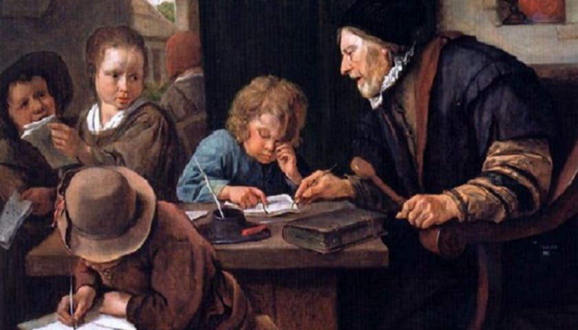 Obra: "The severe teacher" (1668), por Jan Steen (1626 – 1679).