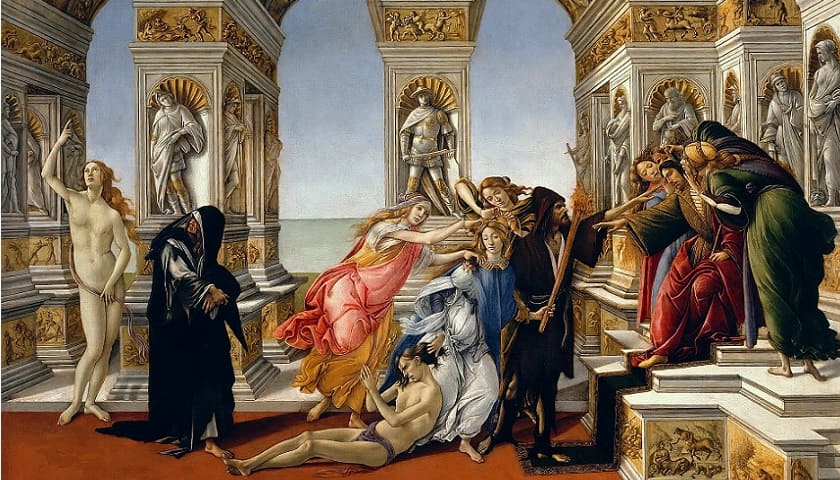 Obra: "A Calúnia de Apeles" (1495), por Sandro Botticelli (1445 - 1510)