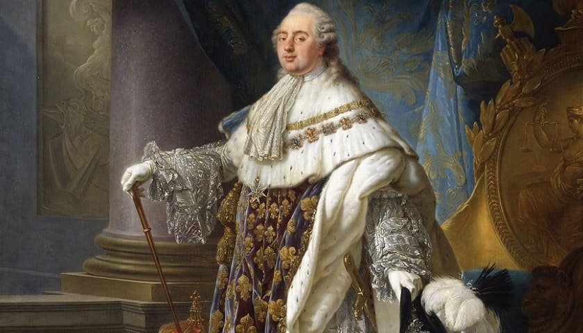 Obra: "Luís XVI, rei da França e Navarra, vestindo seu grande traje real em 1779" (1789), por Antoine-François Callet (1741 – 1823)