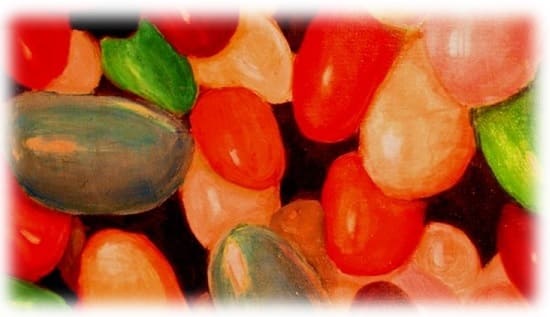 Obra: "Jelly Beans", por Michael Martin. Tamanho pequeno com cantos esfumaçados.