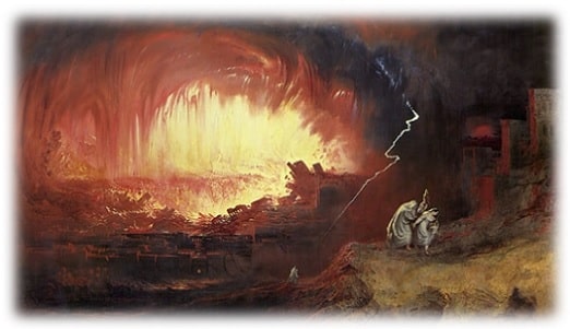 Obra “A destruição de Sodoma e Gomorra” (1852), por John Martin (1789 – 1854). Tamanho pequeno com cantos esfumaçados.
