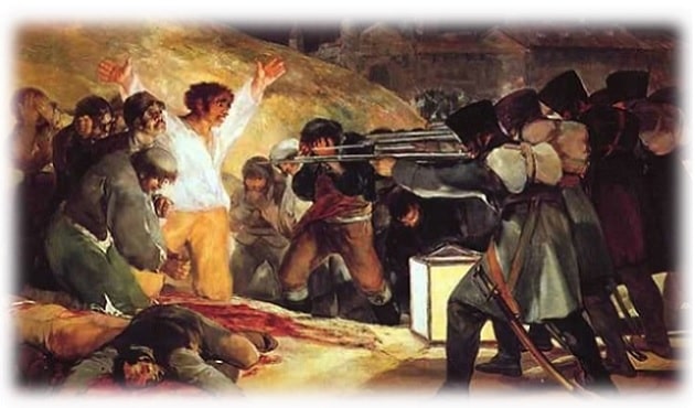 Recorte da obra: "Os fuzilamentos de 3 maio", criada em 1814 pelo pintor espanhol Francisco de Goya (1746 - 1828).