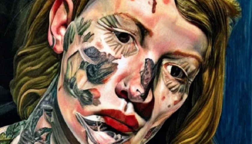 Obra: "Portrait of punk tattooed girl", por Lucian Freud.