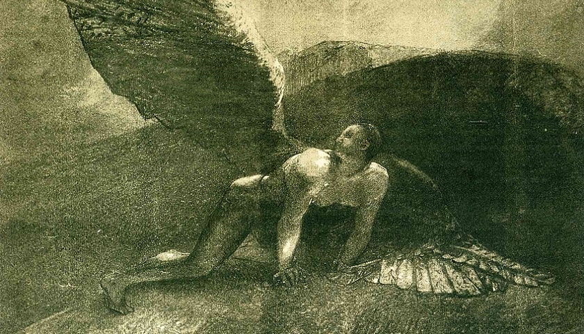 Obra: "Fallen angel" (1872), por Odilon Redon (1840 - 1916).