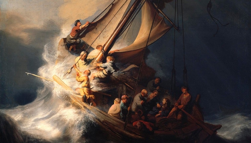 Obra: "Tempestade no mar da Galileia" (1633), de Rembrandt Harmenszoon van Rijn (1606 - 1669).