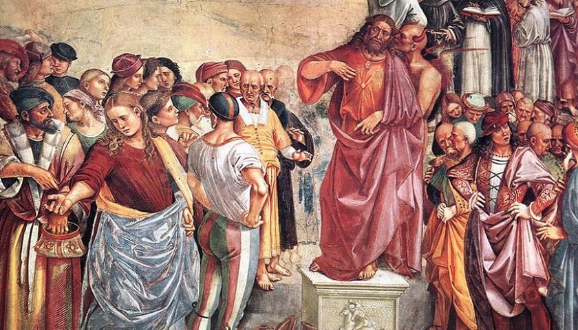 Afresco "Luca Signorelli, “Sermão e atos do Anticristo" (1499 - 1502), por Luca Signorelli (1450–1523). Local: Catedral de Orvieto, Itália.