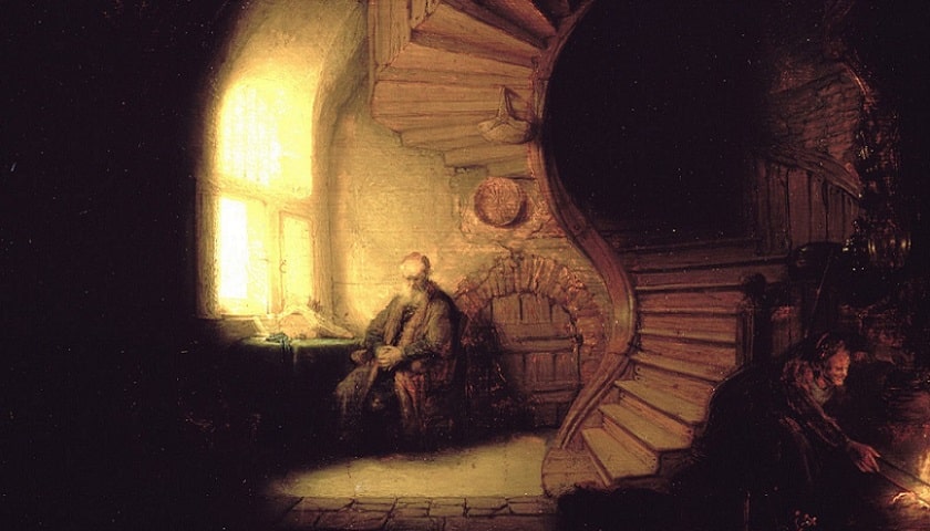 Obra: "Filósofo em Meditação" (1632), por Rembrandt Harmenszoon van Rijn (1606 - 1669).