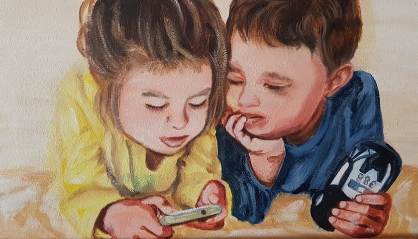 Obra: "Child with mobile phone" (2020), de Irina Oleynik.