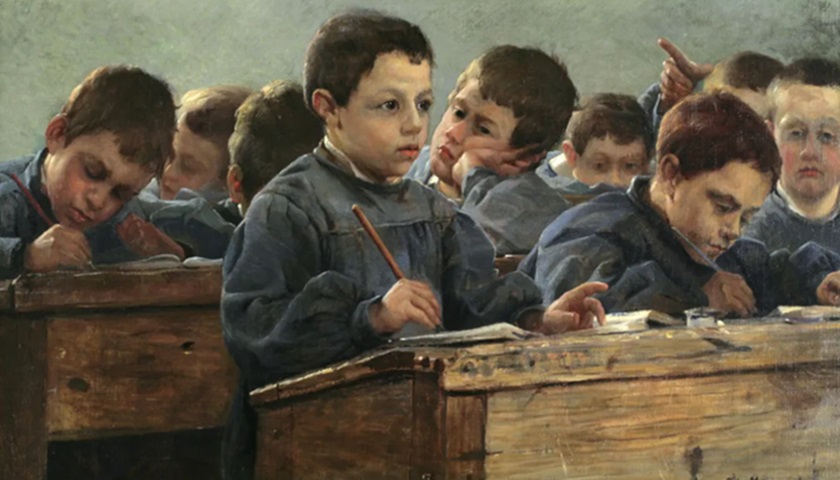 Obra: "In the classroom" (1886), por Paul Louis Martin des Amoignes (1858 – 1925).