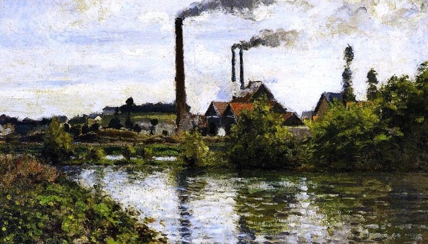 Obra: "The factory at pontoise" (1873), de Camille Pissarro (1830 - 1903).