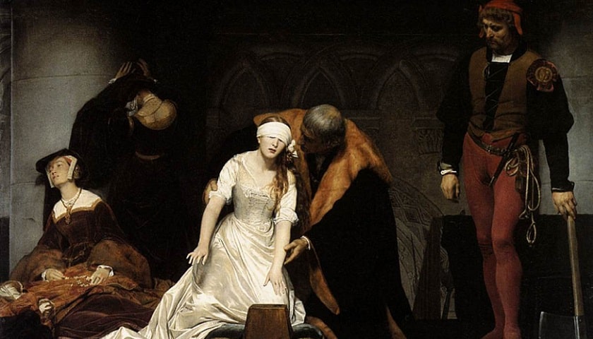 Obra: "The execution of Lady Jane Grey" (1833), de Paul Delaroche (1797–1856).