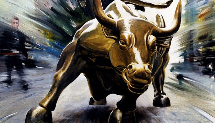 Obra: "O Touro de Wall Street, de Nova York, NASDAQ, Bowling Green, EUA", de Andrea del Pesco.