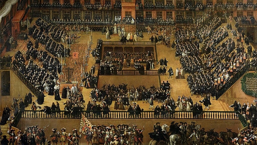 Obra: "Auto de Fe en la plaza Mayor de Madrid" (1683), por Francisco Rizi (1614 – 1685).