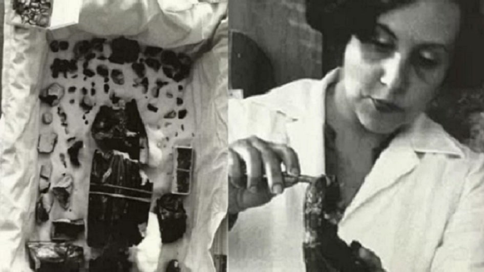 Imagem de Nossa Senhora da Conceição Aparecida, após ocorrido em 16 de maio de 1978,, e durante restauração.