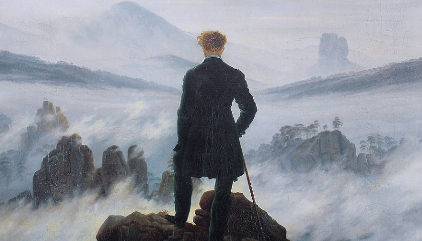 Recorte da obra: "Caminhante sobre o mar de névoa" (1818), de Caspar David Friedrich (1774 - 1840).