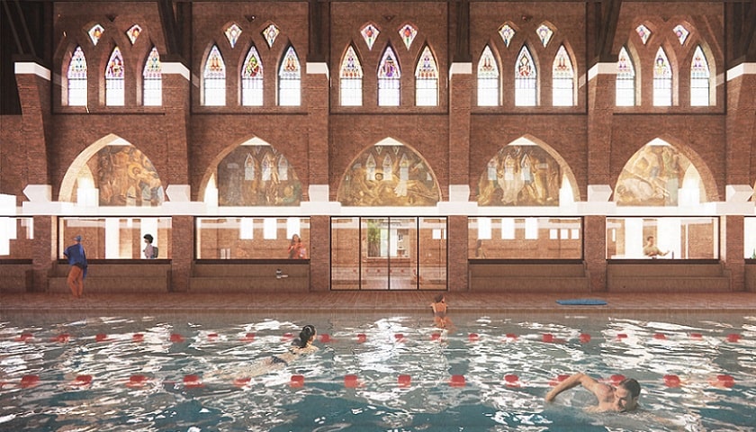 antiga Igreja de São Francisco de Assis, localizada em Heerlen, na Holanda, que está sendo transformada em uma piscina pública denominada Holy Water.