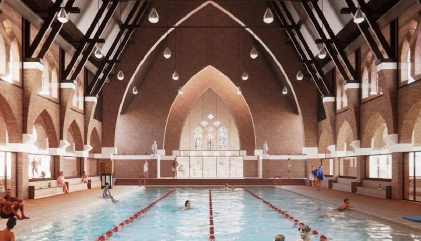 antiga Igreja de São Francisco de Assis, localizada em Heerlen, na Holanda, que está sendo transformada em uma piscina pública denominada Holy Water.