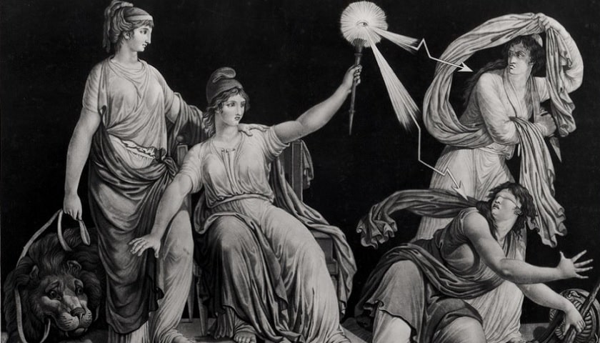 Obra: " Liberdade armada com o cetro da razão derrubando a ignorância e o fanatismo" (1793), de Louis-Simon Boizot (1743 – 1809).