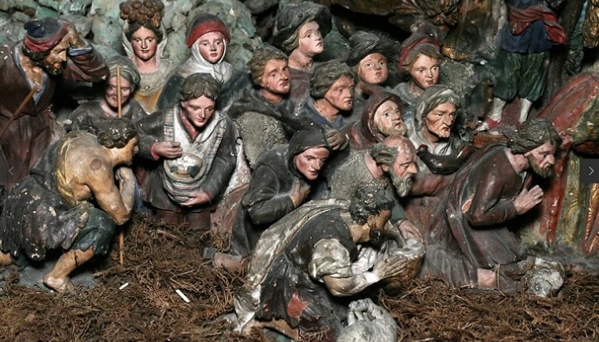 Recorte 04: Presépio da Capela de Nossa Senhora da Glória e São Gens, mais conhecida como Capela de Nossa Senhora do Monte, situada em Lisboa, Portugal. A obra data do século XVIII (meados do século de 1700) e é tradicionalmente atribuída ao célebre escultor barroco António Ferreira, um dos mais notáveis mestres portugueses na arte dos presépios.