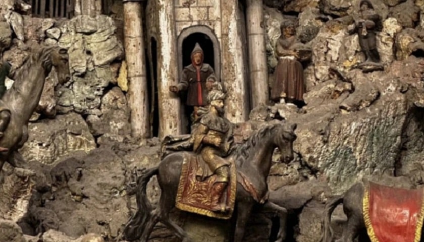 Recorte 12: Presépio da Capela de Nossa Senhora da Glória e São Gens, mais conhecida como Capela de Nossa Senhora do Monte, situada em Lisboa, Portugal. A obra data do século XVIII (meados do século de 1700) e é tradicionalmente atribuída ao célebre escultor barroco António Ferreira, um dos mais notáveis mestres portugueses na arte dos presépios.