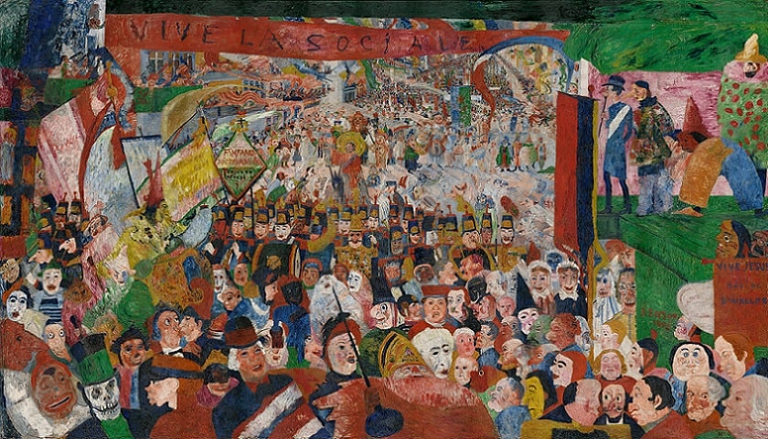 Obra: "A Entrada de Cristo em Bruxelas" (1888), de James Ensor (1860 - 1949).