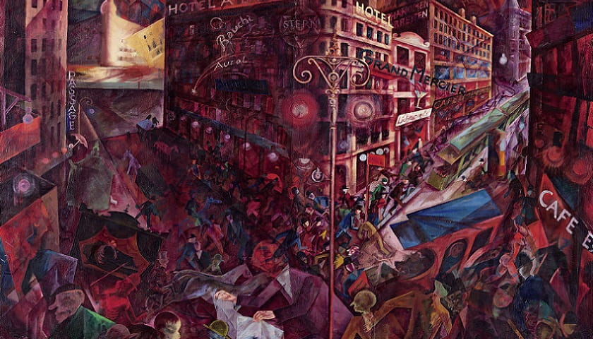 Recorte da obra: "Metrópolis" (1916 - 1917), de George Grosz (1893 - 1959).