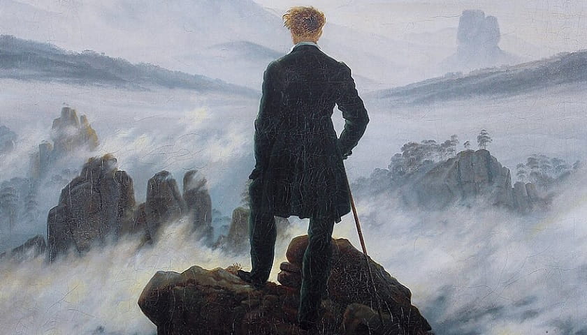 Recorte da obra: "Caminhante Sobre o Mar de Névoa" (aprox. 1818), de Caspar David Friedrich (1774-1840).